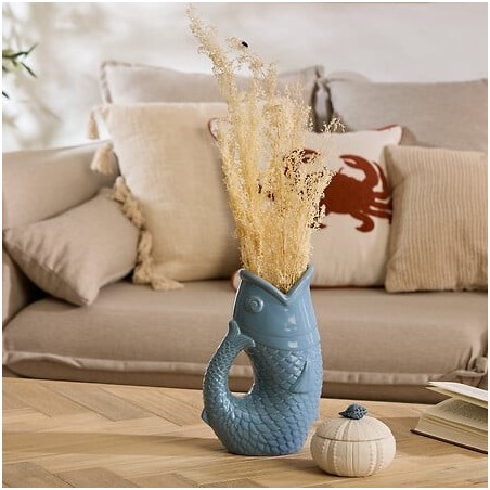 Vase poisson Océania 25 cm céramique bleu