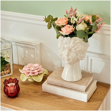 Vase visage Fleur de Rose 21cm blanc