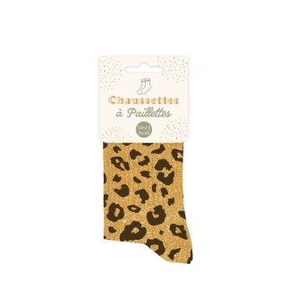 Chaussettes paillettes jaune leopard