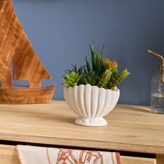 Composition Ocea 20cm pot coquillage blanc