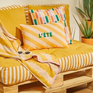 Coussin extérieur Poolside 30 x 50 cm rayé jaune