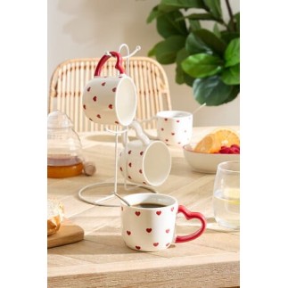 Rack 4 mugs Valentine 22cl coeur