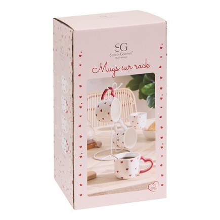 Rack 4 mugs Valentine 22cl coeur