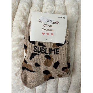 Chaussettes Paillettes Sublime Léopard taupe