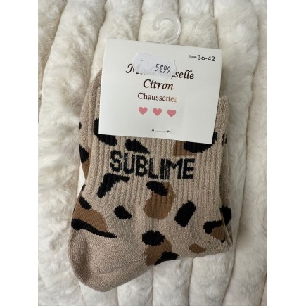 Chaussettes Paillettes Sublime Léopard taupe