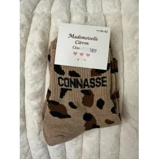 Chaussettes Paillettes Connasse Léopard Camel