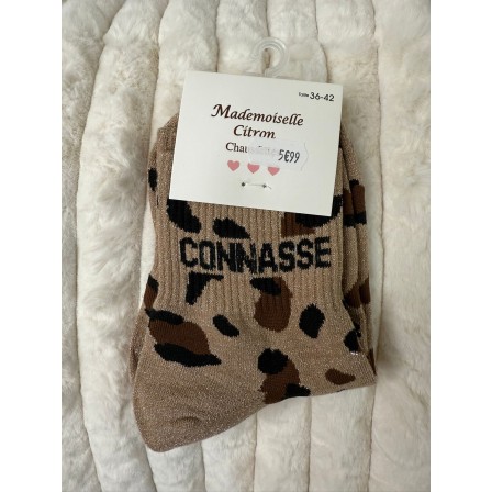Chaussettes Paillettes Connasse Léopard Camel