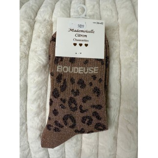 Chaussettes Paillettes Boudeuse Léopard Choco