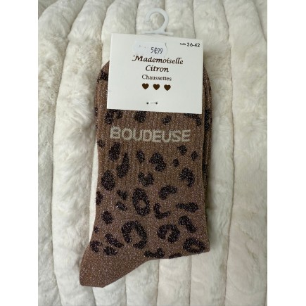 Chaussettes Paillettes Boudeuse Léopard Choco