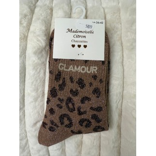 Chaussettes Paillettes Glamour Léopard Choco