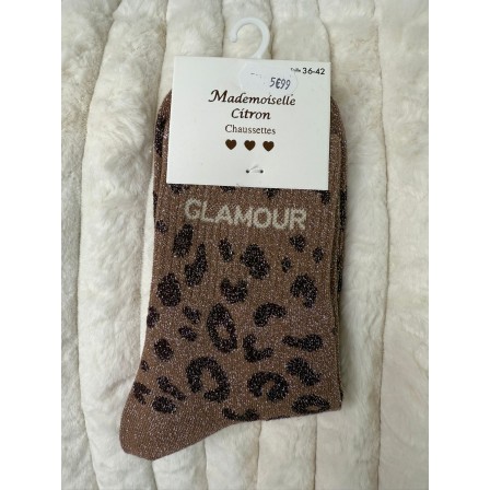 Chaussettes Paillettes Glamour Léopard Choco
