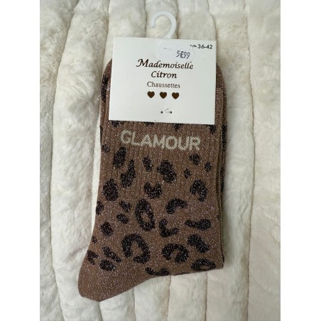 Chaussettes Paillettes Glamour Léopard Choco