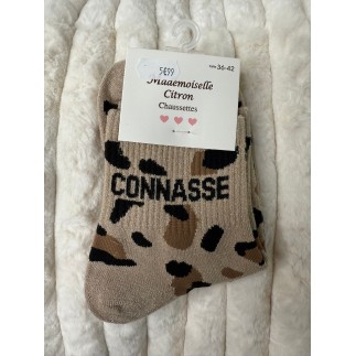 Chaussettes Paillettes Connasse Léopard Taupe