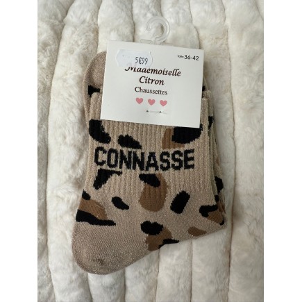 Chaussettes Paillettes Connasse Léopard Taupe