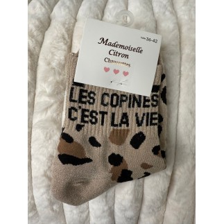 Chaussettes Paillettes Copine Léopard taupe