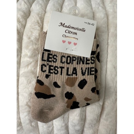 Chaussettes Paillettes Copine Léopard taupe
