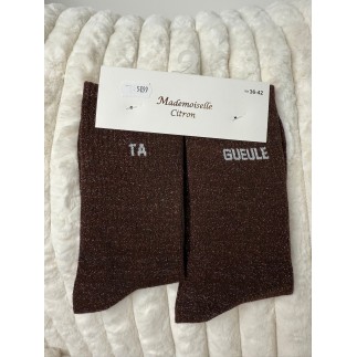 Chaussettes Paillettes Ta gueule marron