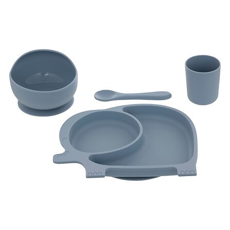 Set repas éléphant Yum bleu gris
