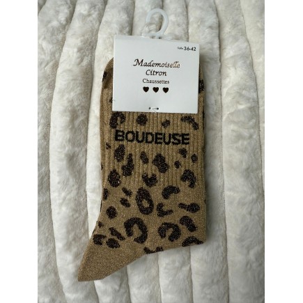 Chaussettes Paillettes Boudeuse Léopard camel