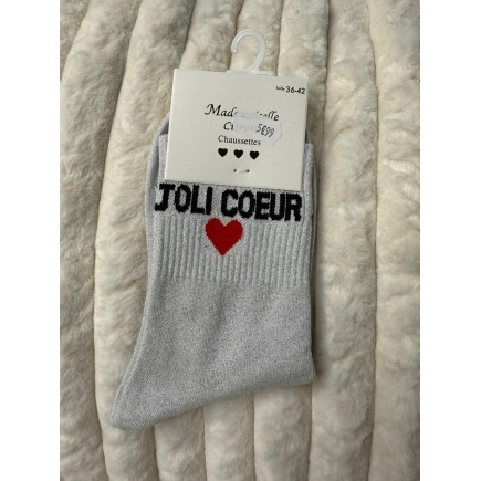 Chaussettes Paillettes Joli coeur gris clair