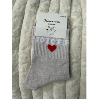 Chaussettes Paillettes Joli coeur beige
