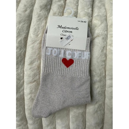 Chaussettes Paillettes Joli coeur beige