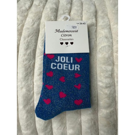 Chaussettes Paillettes Joli coeur bleu