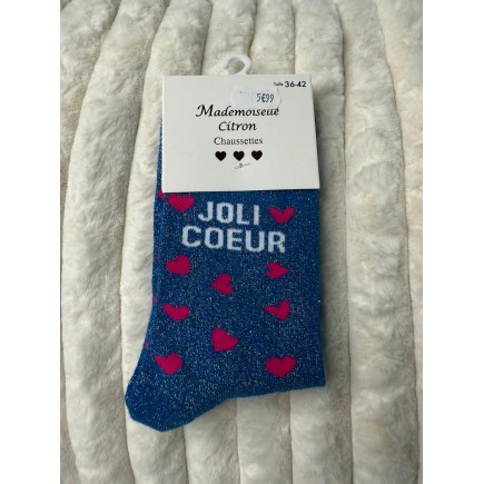 Chaussettes Paillettes Joli coeur bleu