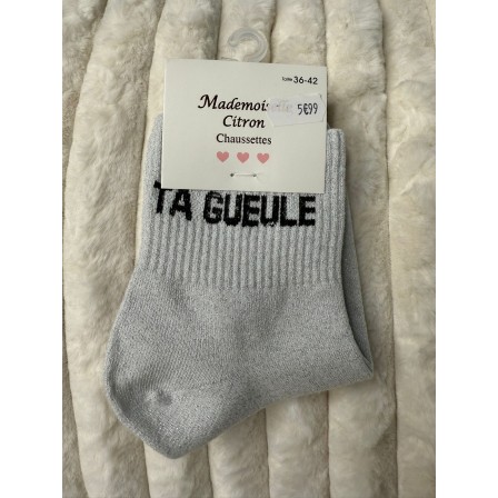 Chaussettes Paillettes Ta gueule gris clair