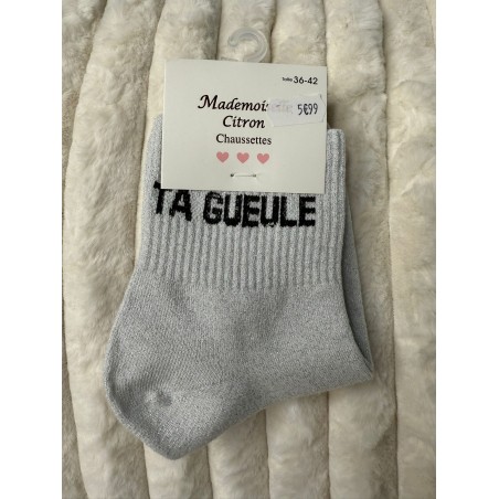 Chaussettes Paillettes Ta gueule gris clair