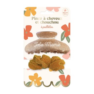Pince a cheveux et chouchou mamie a paillettes