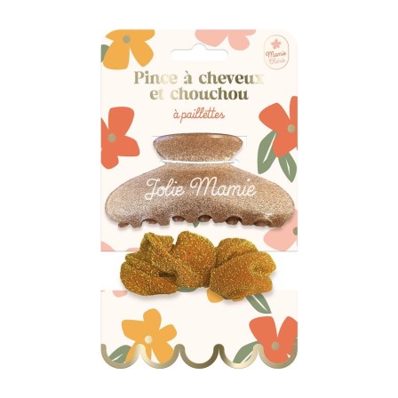 Pince a cheveux et chouchou mamie a paillettes