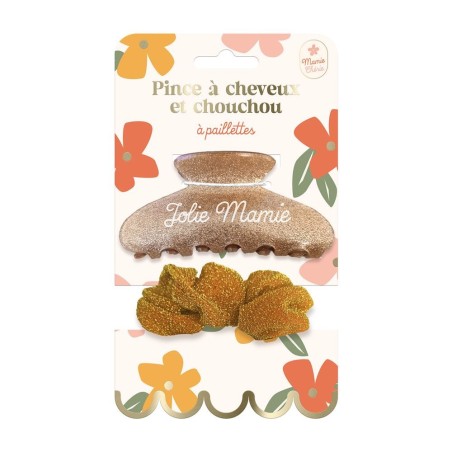 Pince a cheveux et chouchou mamie a paillettes