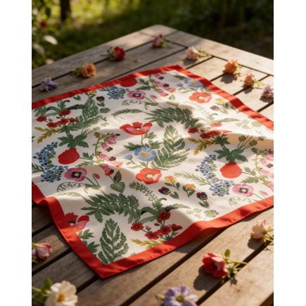 Carré effet soie 70x70cm fleurs et feuillages rouge