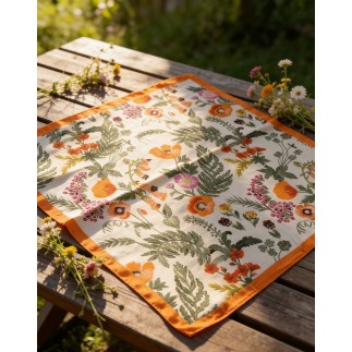 Carré effet soie 70x70cm fleurs et feuillages orange