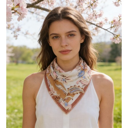 Carré effet soie 70x70cm fleurs rose