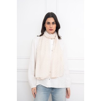 Echarpe imprimé rayures et dorure beige