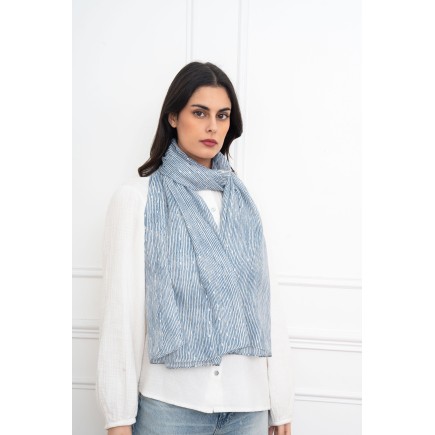 Echarpe imprimé rayures et dorure marine