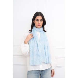 Echarpe imprimé rayures et dorure bleu ciel