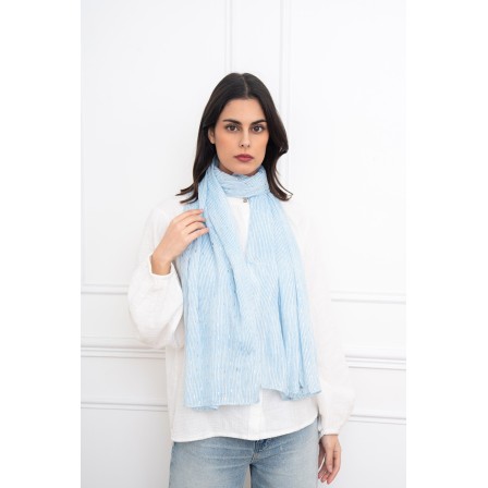 Echarpe imprimé rayures et dorure bleu ciel