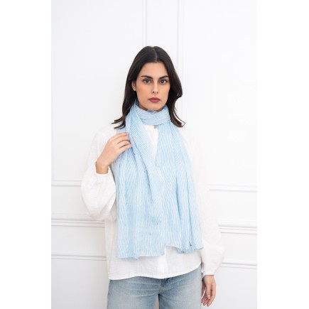 Echarpe imprimé rayures et dorure bleu ciel