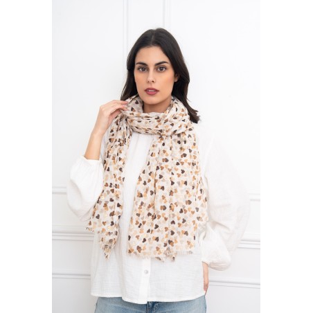 Echarpe imprimé petits coeurs avec dorure taupe