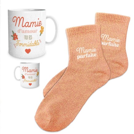 Coffret mug chaussettes paillettes Mamie