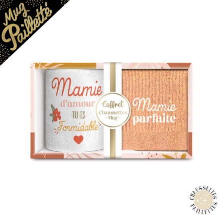 Coffret mug chaussettes paillettes Mamie