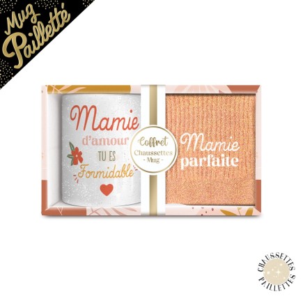 Coffret mug chaussettes paillettes Mamie