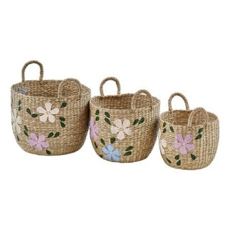 Lot de 3 paniers Sauv roseau brodé fleur