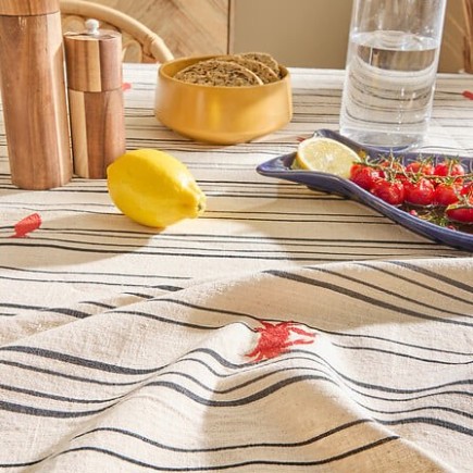 Nappe broderie Océania 150 x 250 cm rayé beige