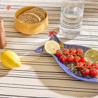 Nappe broderie Océania 150 x 250 cm rayé beige