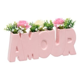 Composition Fleur de Rose 26cm pot Amour rose