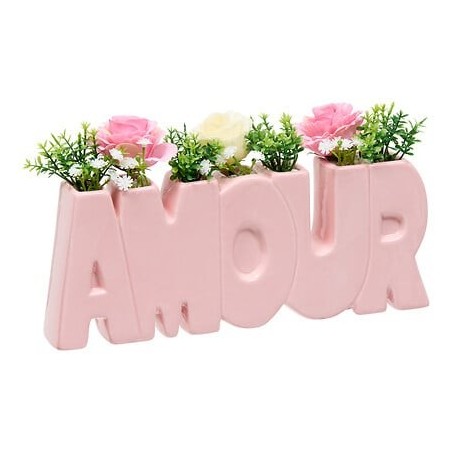 Composition Fleur de Rose 26cm pot Amour rose